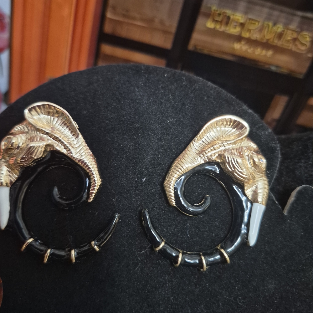 Gold and Black Spiral Elephant Earrings
